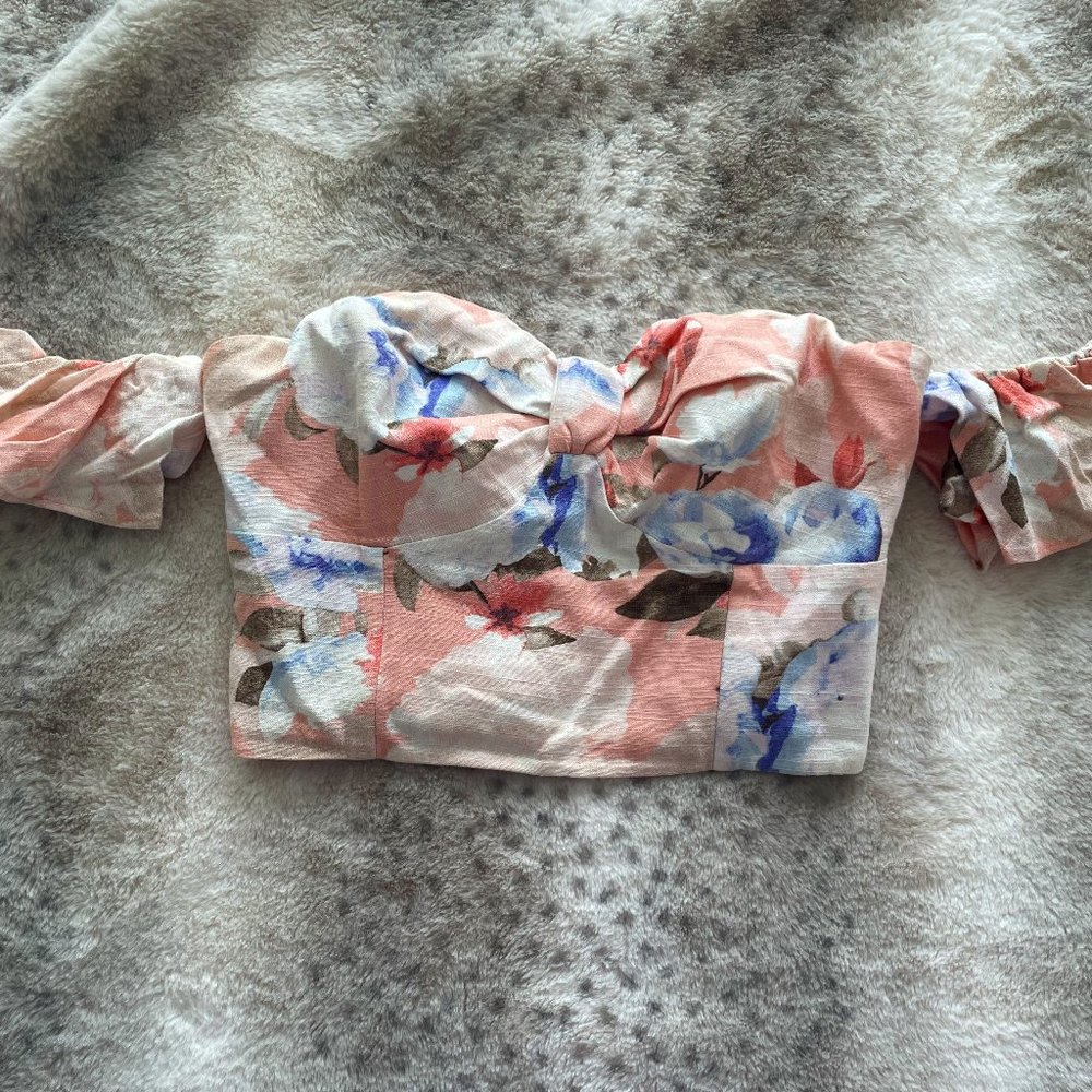 Strapless crop top with off-shoulder ruffle sleeves from Express - size small!